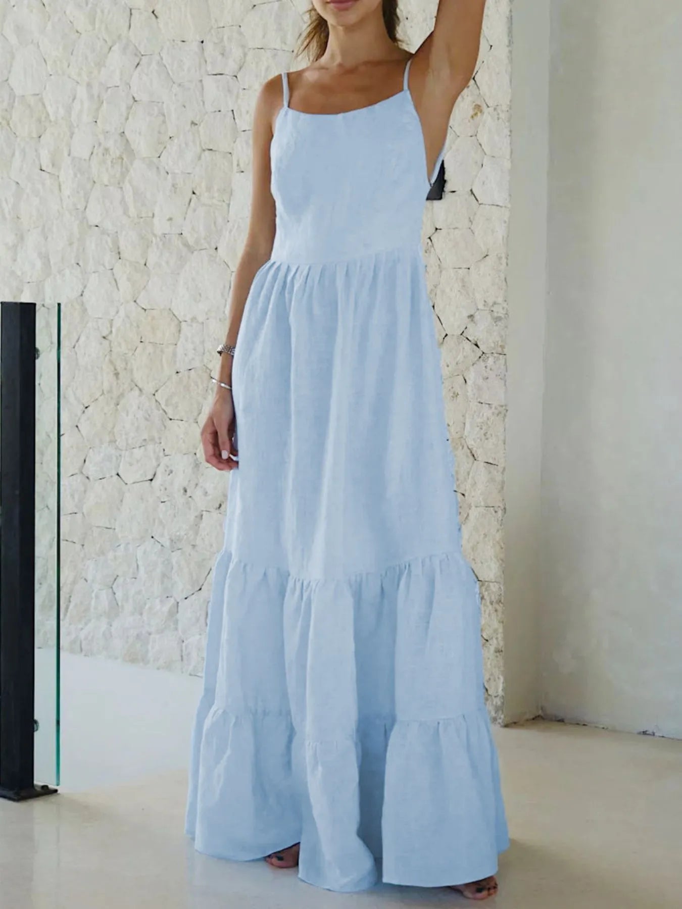Maxi Cami Dress with Ruffled Hem-Free Shipping - Aurelia Clothing