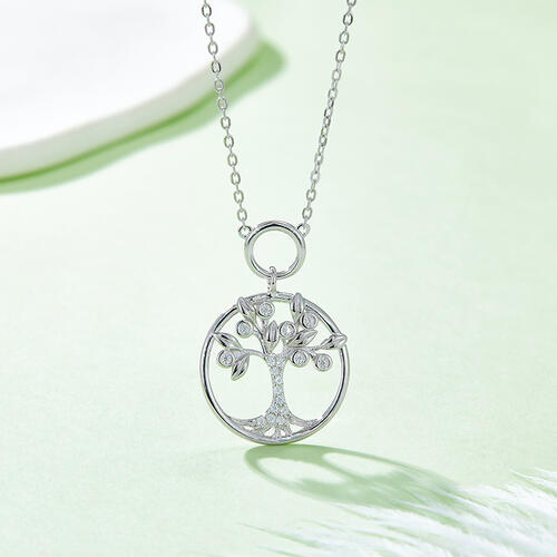 Moissanite Sterling Silver Tree Of Life Pendant Necklace - Aurelia Clothing