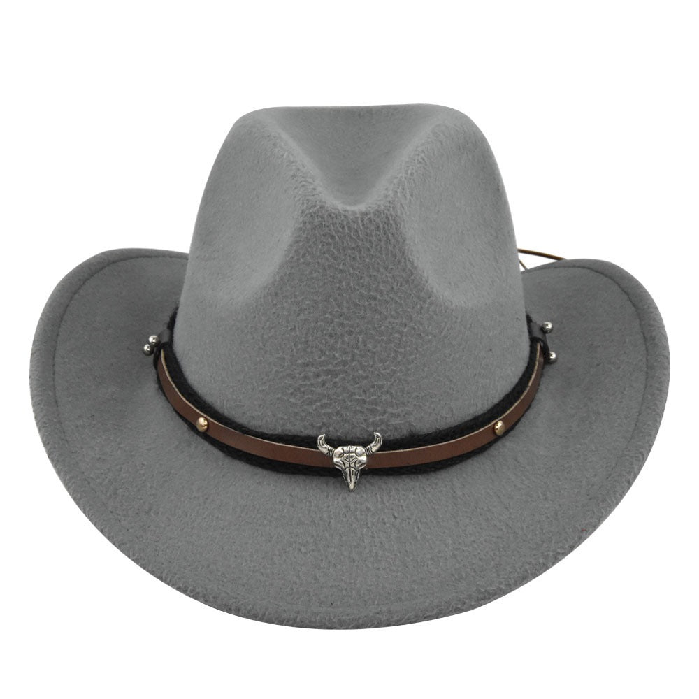 New European and American Cowhead Western Denim Hat Woolen British Jazz Hat Mens and Womens Famous Ethnic Style Big Eaves Hat - Free Shipping - Aurelia Clothing