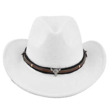 New European and American Cowhead Western Denim Hat Woolen British Jazz Hat Mens and Womens Famous Ethnic Style Big Eaves Hat - Free Shipping - Aurelia Clothing