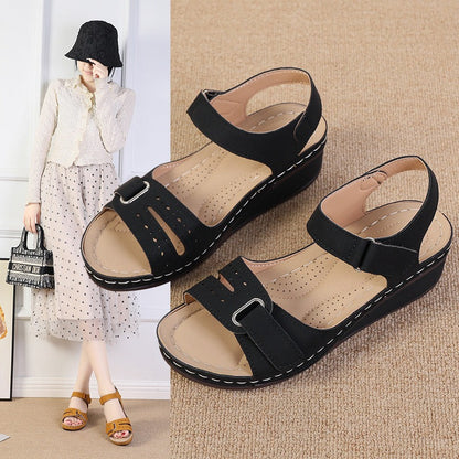 New Type Sandals Womens Flat Bottom Velcro Fish Mouth Thick Bottom Large One Word Strap Sandals - Free Shipping - Aurelia Clothing