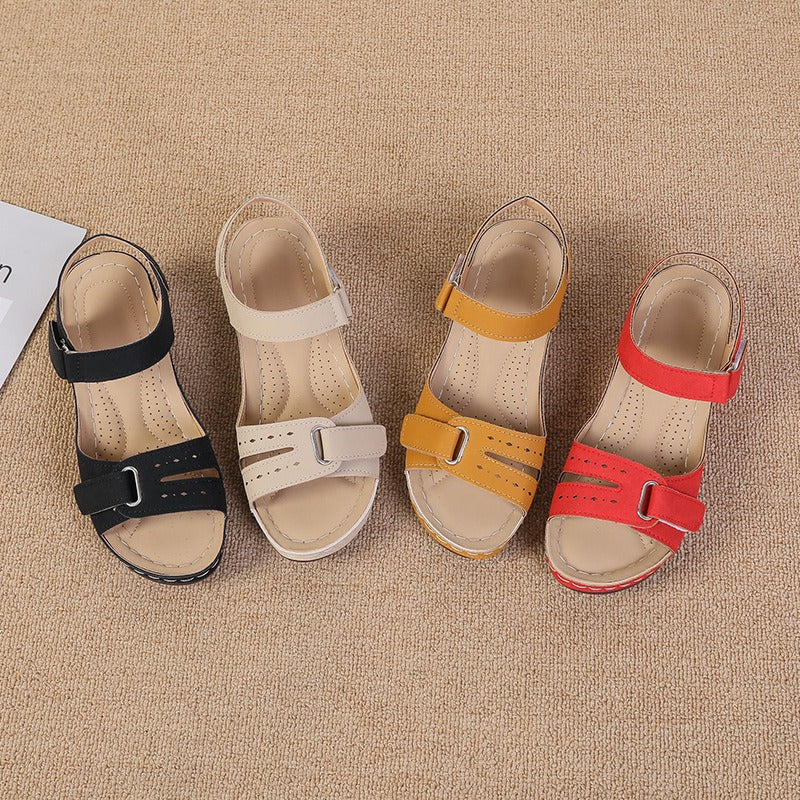 New Type Sandals Womens Flat Bottom Velcro Fish Mouth Thick Bottom Large One Word Strap Sandals - Free Shipping - Aurelia Clothing