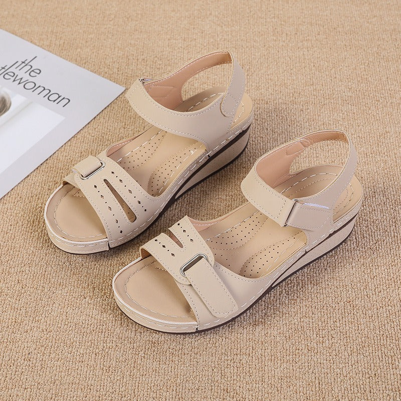 New Type Sandals Womens Flat Bottom Velcro Fish Mouth Thick Bottom Large One Word Strap Sandals - Free Shipping - Aurelia Clothing
