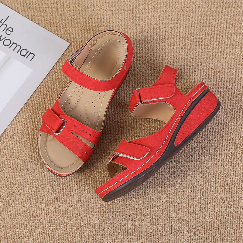 New Type Sandals Womens Flat Bottom Velcro Fish Mouth Thick Bottom Large One Word Strap Sandals - Free Shipping - Aurelia Clothing