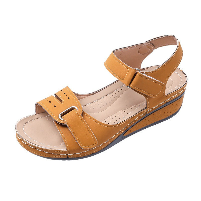 New Type Sandals Womens Flat Bottom Velcro Fish Mouth Thick Bottom Large One Word Strap Sandals - Free Shipping - Aurelia Clothing