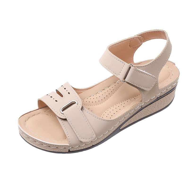 New Type Sandals Womens Flat Bottom Velcro Fish Mouth Thick Bottom Large One Word Strap Sandals - Free Shipping - Aurelia Clothing