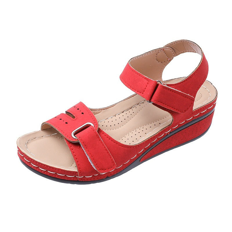 New Type Sandals Womens Flat Bottom Velcro Fish Mouth Thick Bottom Large One Word Strap Sandals - Free Shipping - Aurelia Clothing