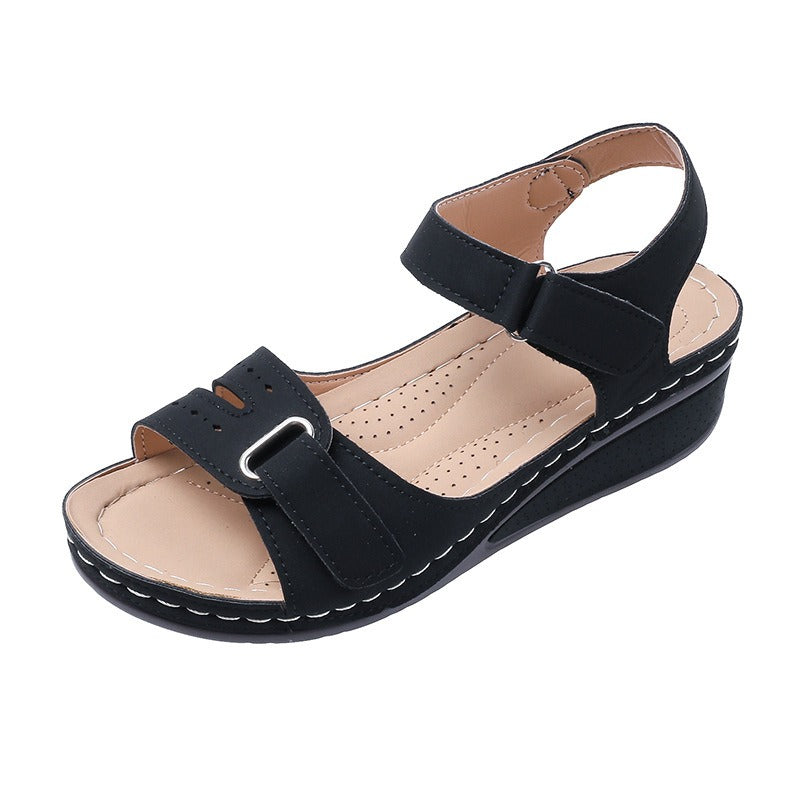 New Type Sandals Womens Flat Bottom Velcro Fish Mouth Thick Bottom Large One Word Strap Sandals - Free Shipping - Aurelia Clothing