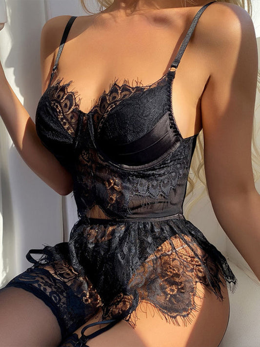 New sexy lingerie garter belt three-piece uniform set - Free Shipping - Aurelia Clothing