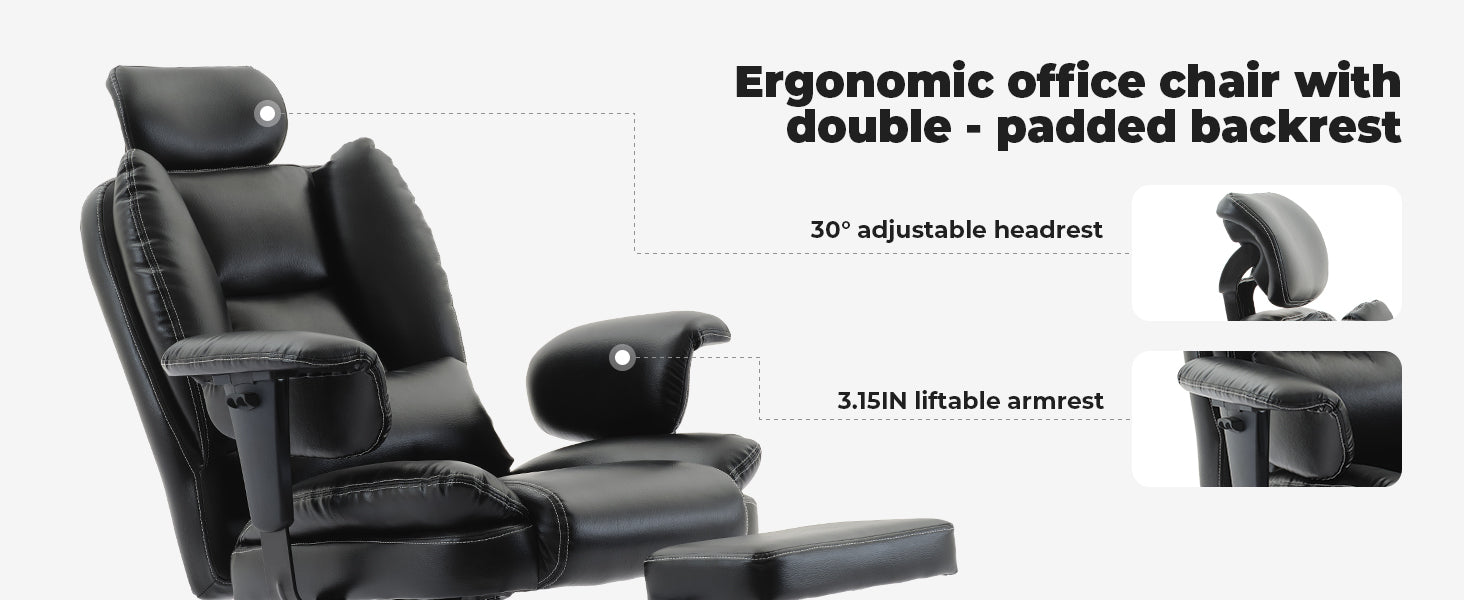 Office Chair Ergonomic 200 kg PU Leather- Free Shipping - Aurelia Clothing