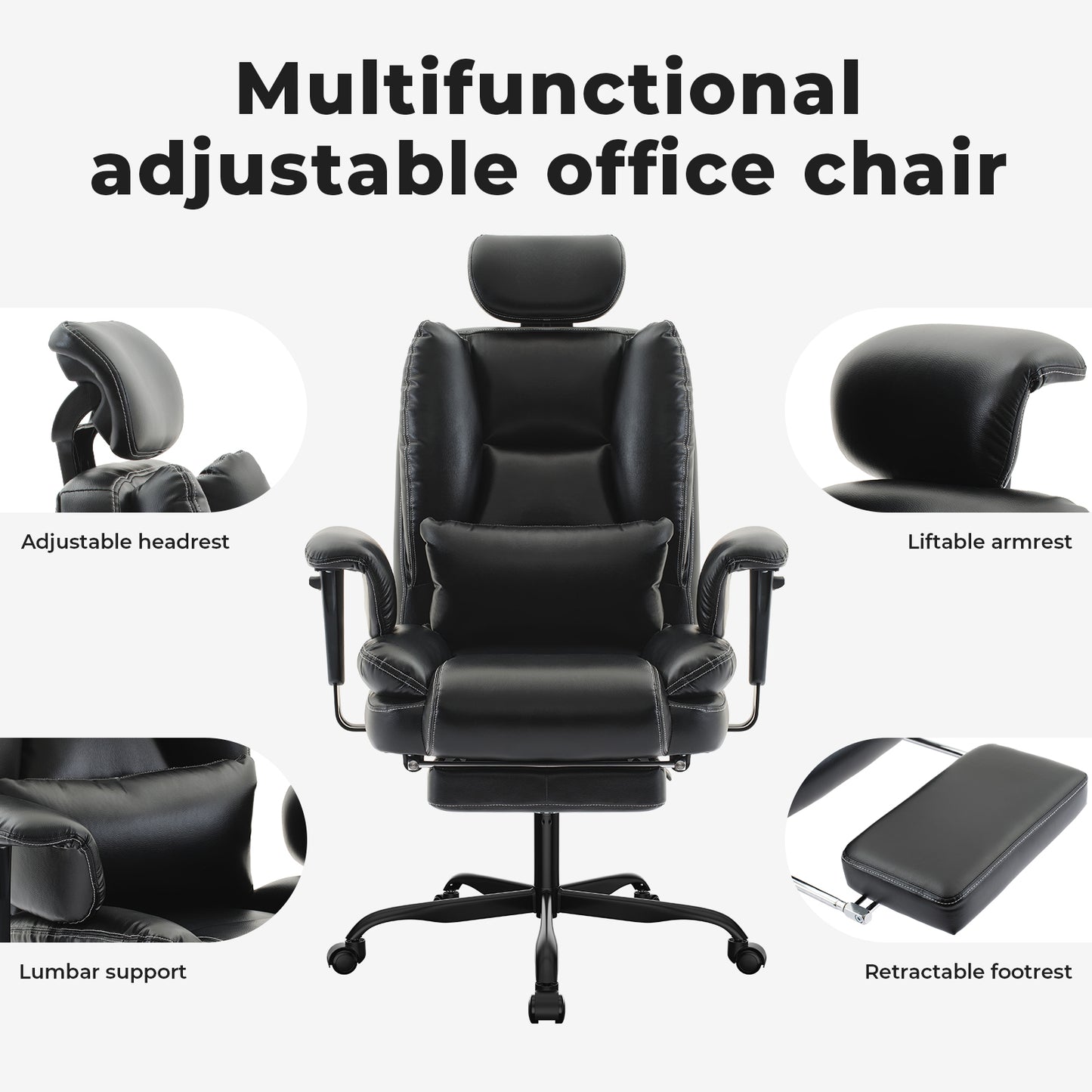 Office Chair Ergonomic 200 kg PU Leather- Free Shipping - Aurelia Clothing