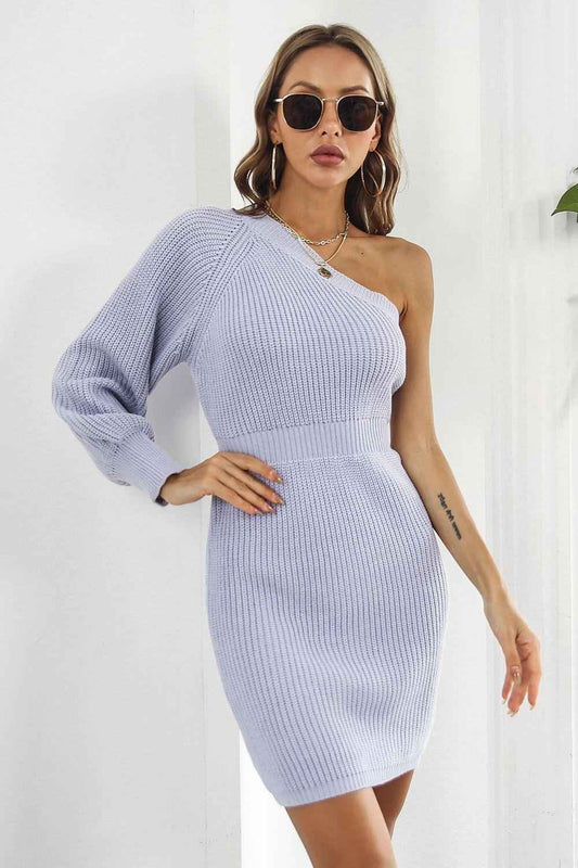One Shoulder Raglan Sleeve Pencil Dress - Aurelia Clothing