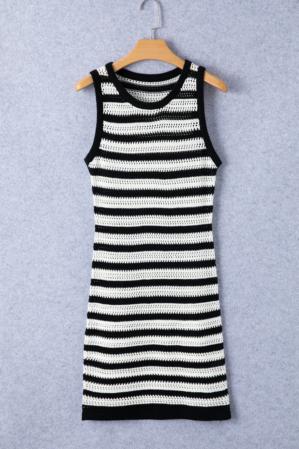 Openwork Striped Wide Strap Knit Dress - Aurelia Clothing