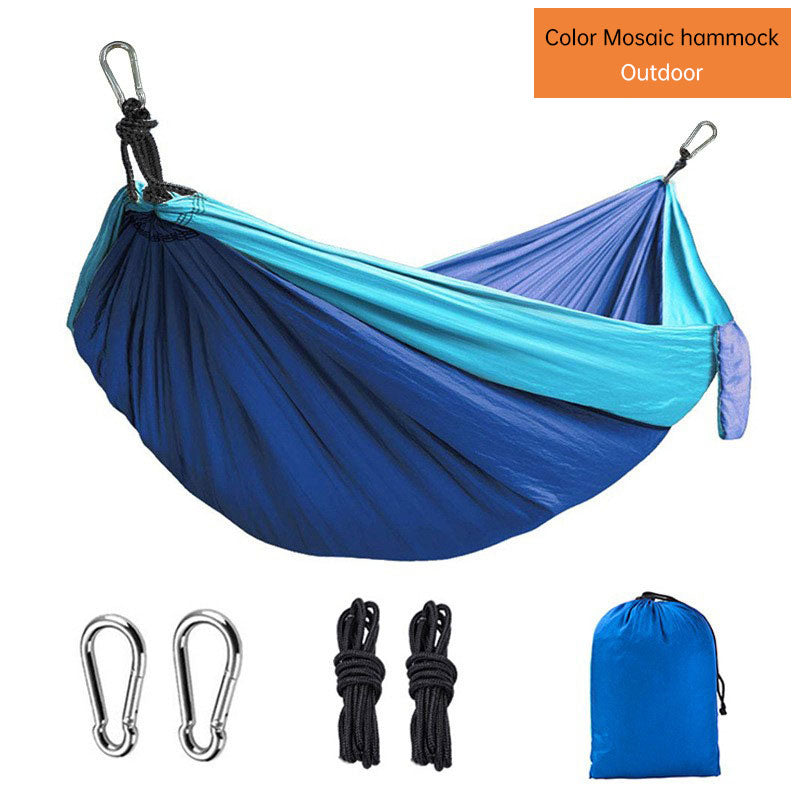 Outdoor Hammock Camping Single And Double Parachute Fabric Color Matching Hammock Widened Swing Indoor Leisure - Free Shipping - Aurelia Clothing