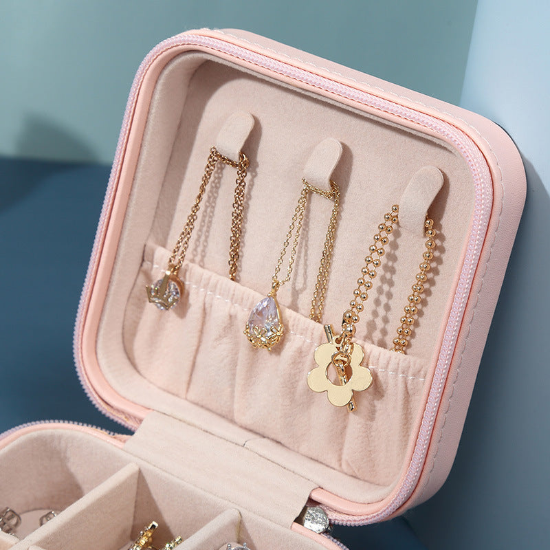 PU Leather Earrings Necklace Ring Earrings Necklace Ring Storage Zipper Portable Small Jewelry Storage Box - Free Shipping - Aurelia Clothing