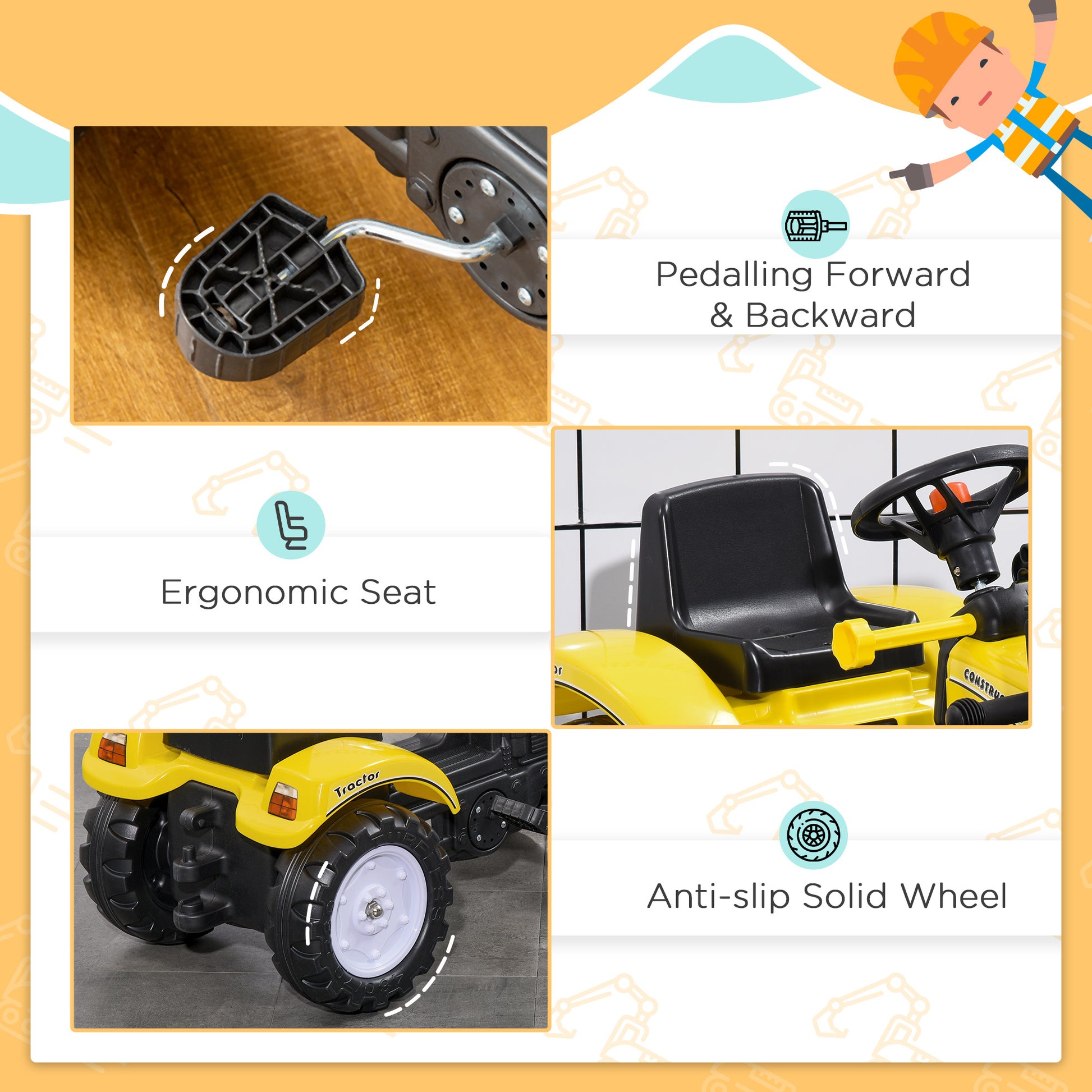 Pedal Ride-On Excavator with Front Loader Digger-Free Shipping - Aurelia Clothing