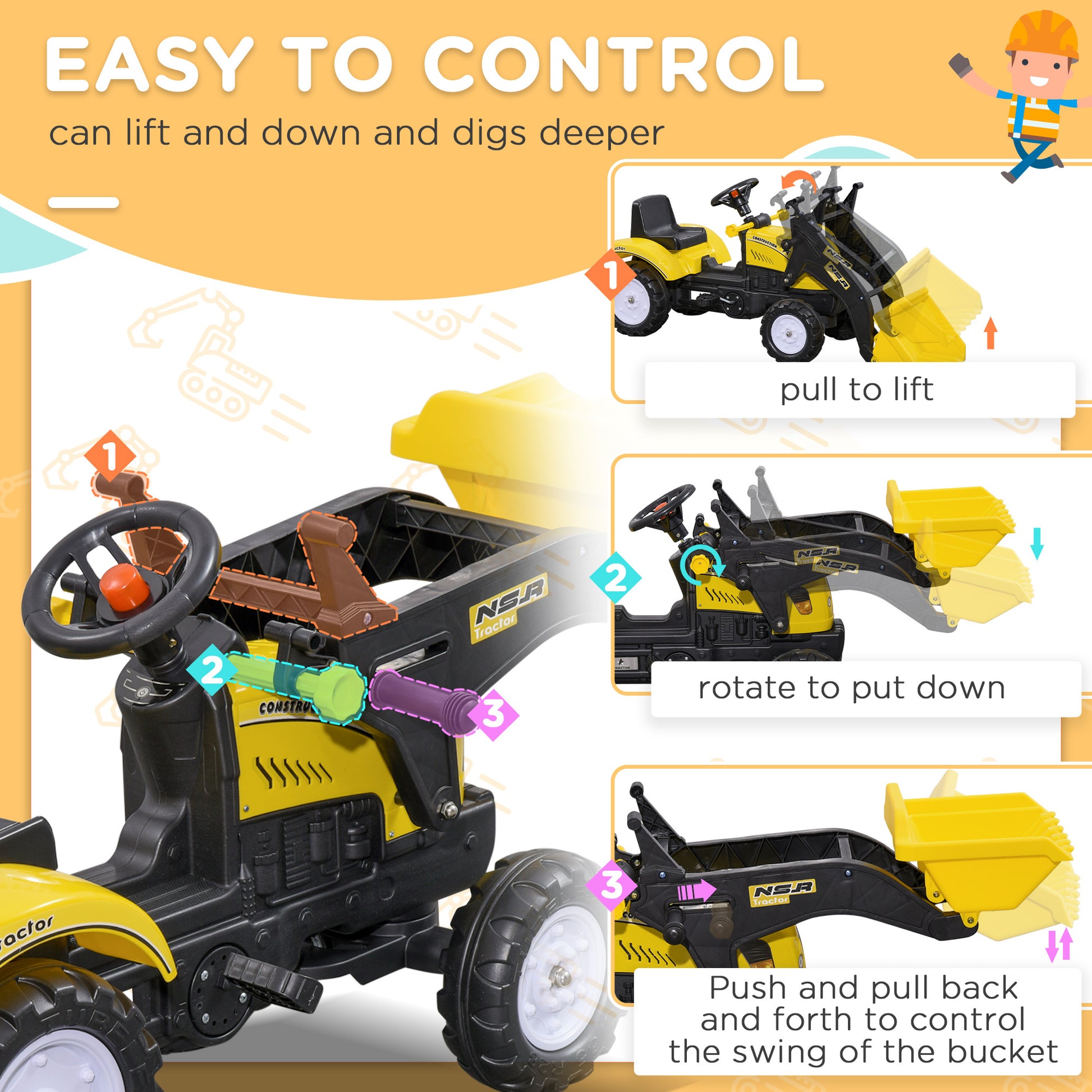 Pedal Ride-On Excavator with Front Loader Digger-Free Shipping - Aurelia Clothing