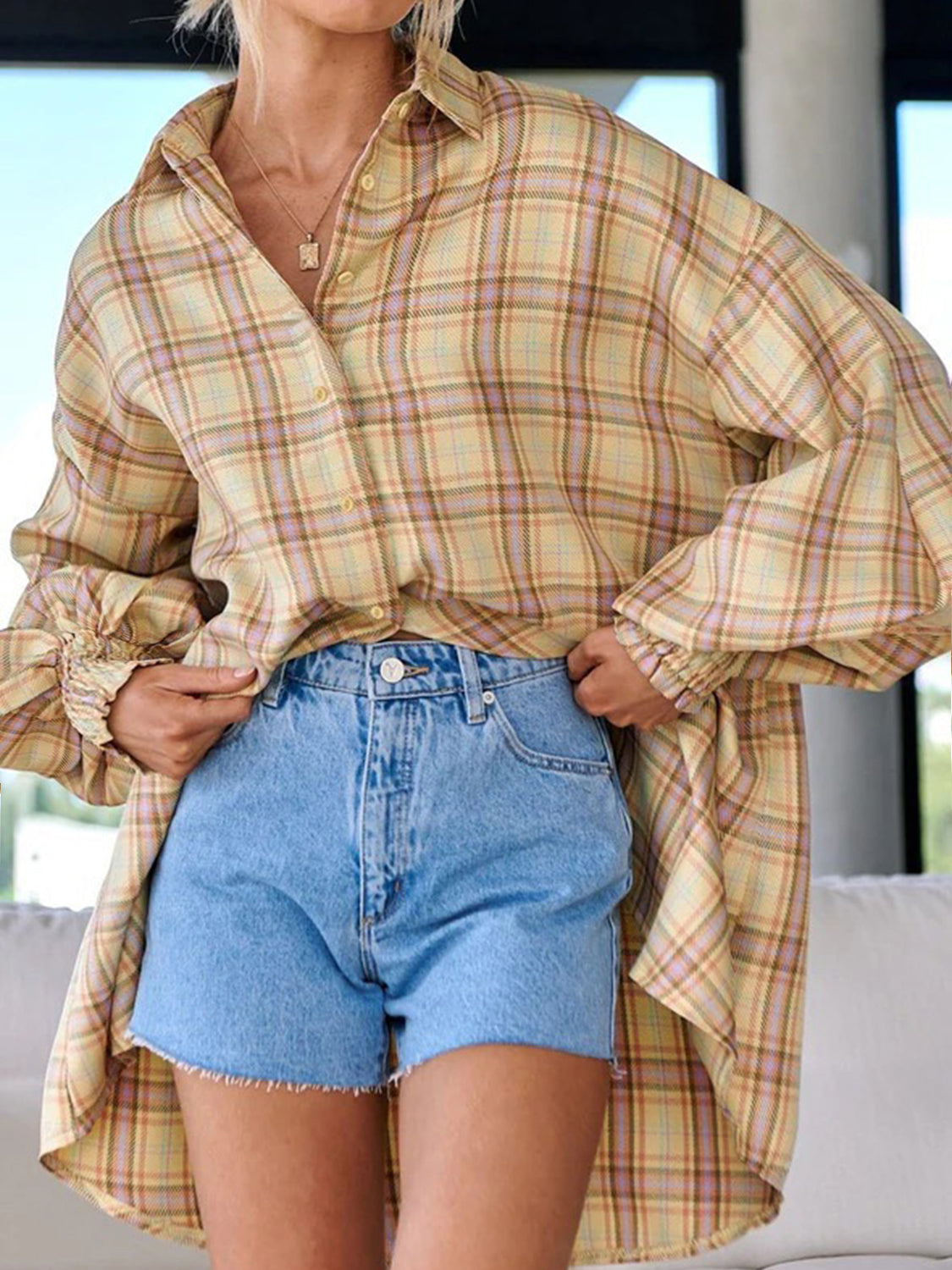 Plaid Button Up Long Sleeve Shirt - Aurelia Clothing