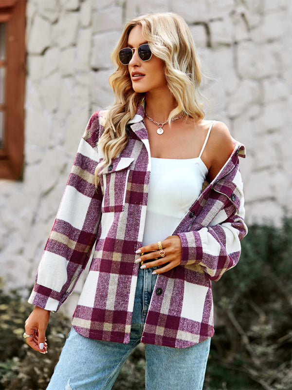 Plaid long sleeve shirt casual coat-Free Shipping - Aurelia Clothing