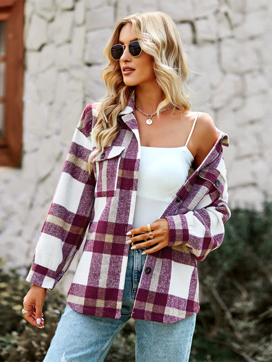 Plaid long sleeve shirt casual coat-Free Shipping - Aurelia Clothing