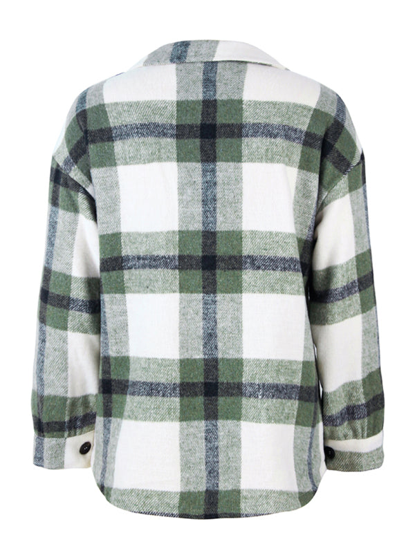 Plaid long sleeve shirt casual coat-Free Shipping - Aurelia Clothing