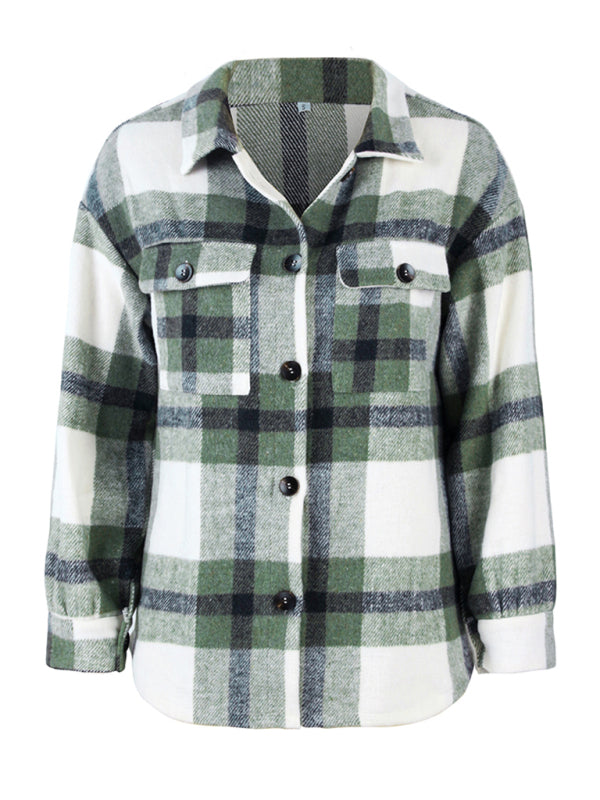 Plaid long sleeve shirt casual coat-Free Shipping - Aurelia Clothing