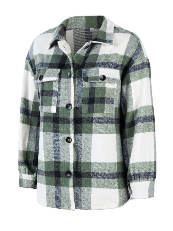 Plaid long sleeve shirt casual coat-Free Shipping - Aurelia Clothing
