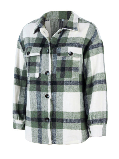 Plaid long sleeve shirt casual coat-Free Shipping - Aurelia Clothing