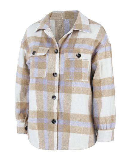 Plaid long sleeve shirt casual coat-Free Shipping - Aurelia Clothing