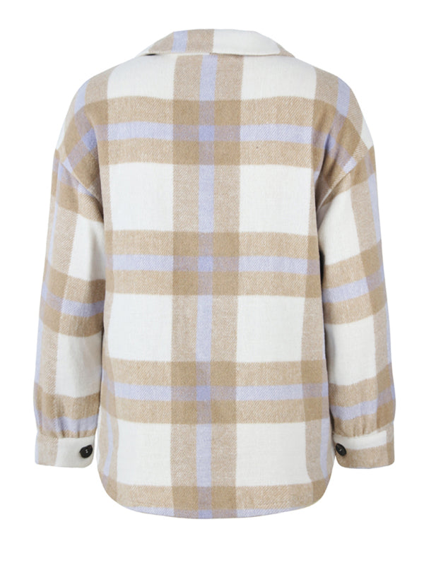 Plaid long sleeve shirt casual coat-Free Shipping - Aurelia Clothing