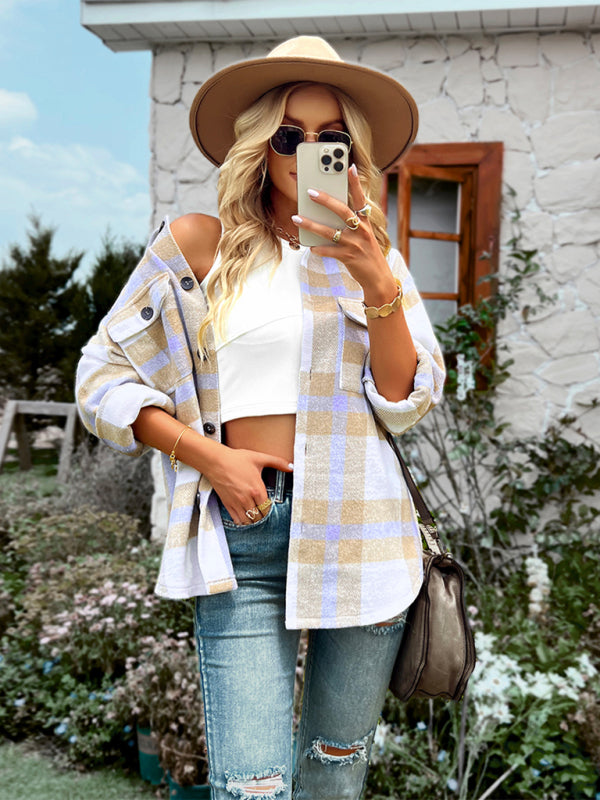 Plaid long sleeve shirt casual coat-Free Shipping - Aurelia Clothing