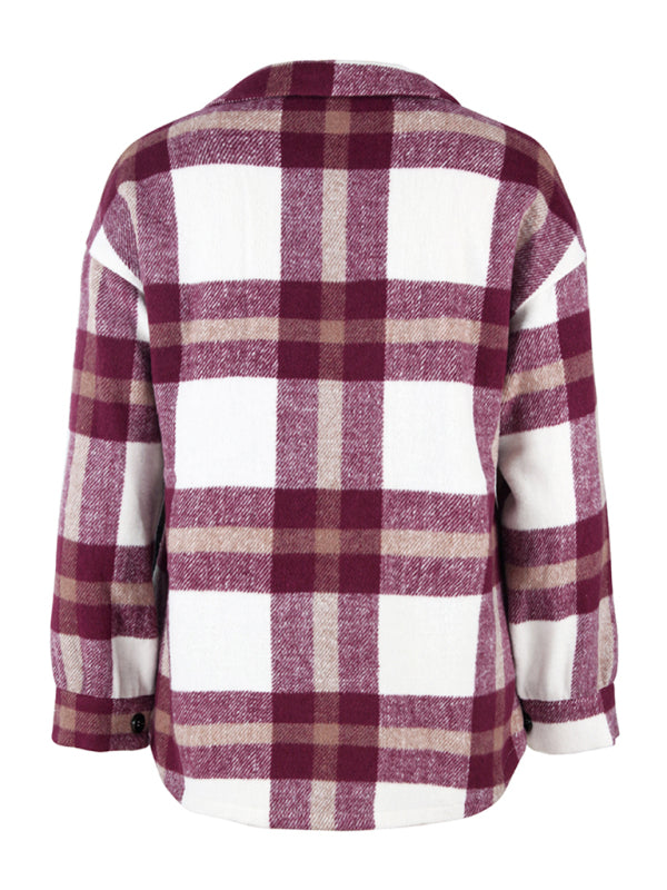 Plaid long sleeve shirt casual coat-Free Shipping - Aurelia Clothing