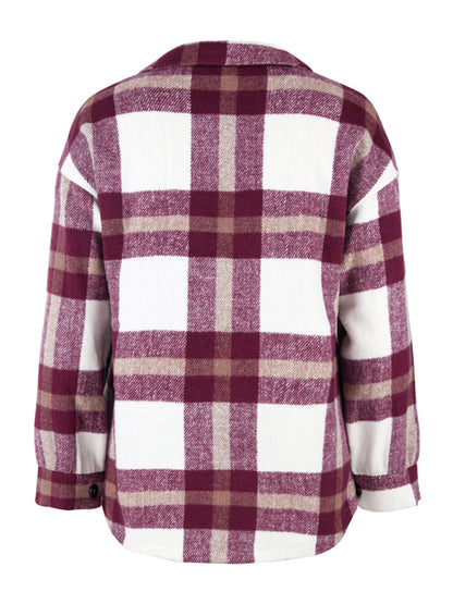 Plaid long sleeve shirt casual coat-Free Shipping - Aurelia Clothing