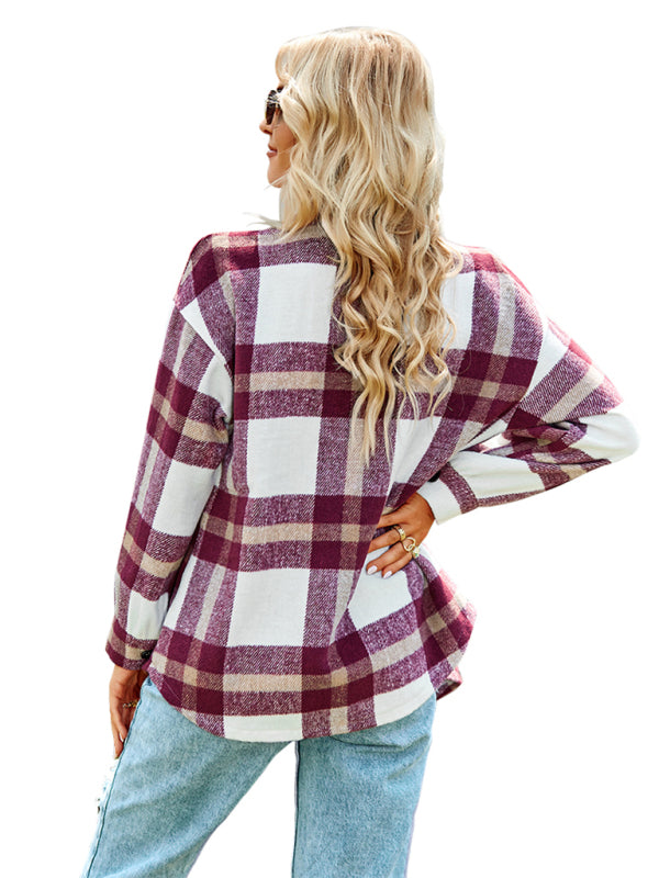 Plaid long sleeve shirt casual coat-Free Shipping - Aurelia Clothing