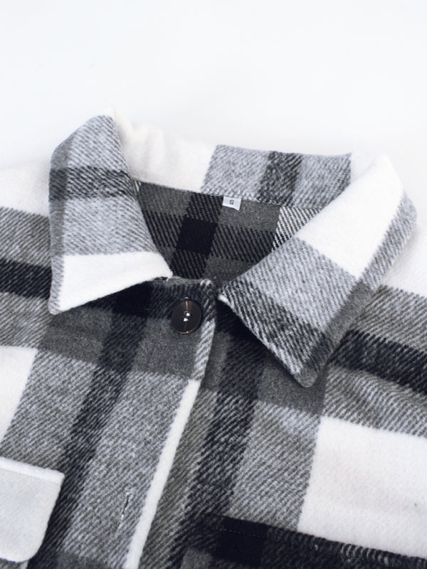 Plaid long sleeve shirt casual coat-Free Shipping - Aurelia Clothing