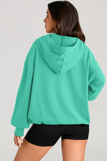 Pocketed Half Zip Long Sleeve Hoodie - Aurelia Clothing