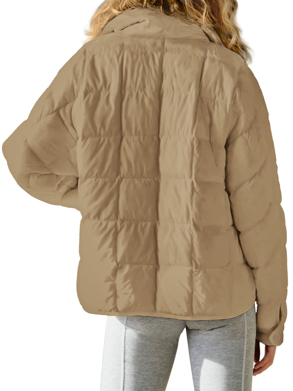 Pocketed Plaid Quilted Zip Up Winter Coat - Aurelia Clothing