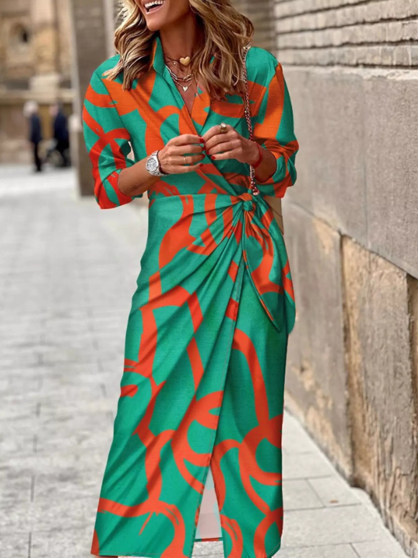 Printed Collared Neck Shirt Dress-Free Shipping - Aurelia Clothing