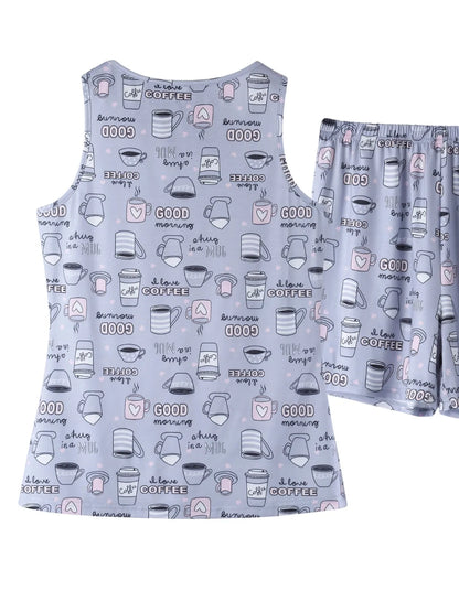 Printed Round Neck Top and Shorts Lounge Set - Free Shipping - Aurelia Clothing