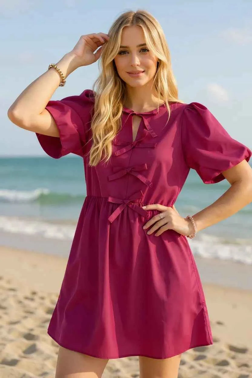 Puff Sleeve Mini Dress-Free Shipping - Aurelia Clothing