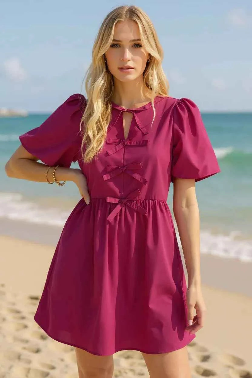 Puff Sleeve Mini Dress-Free Shipping - Aurelia Clothing