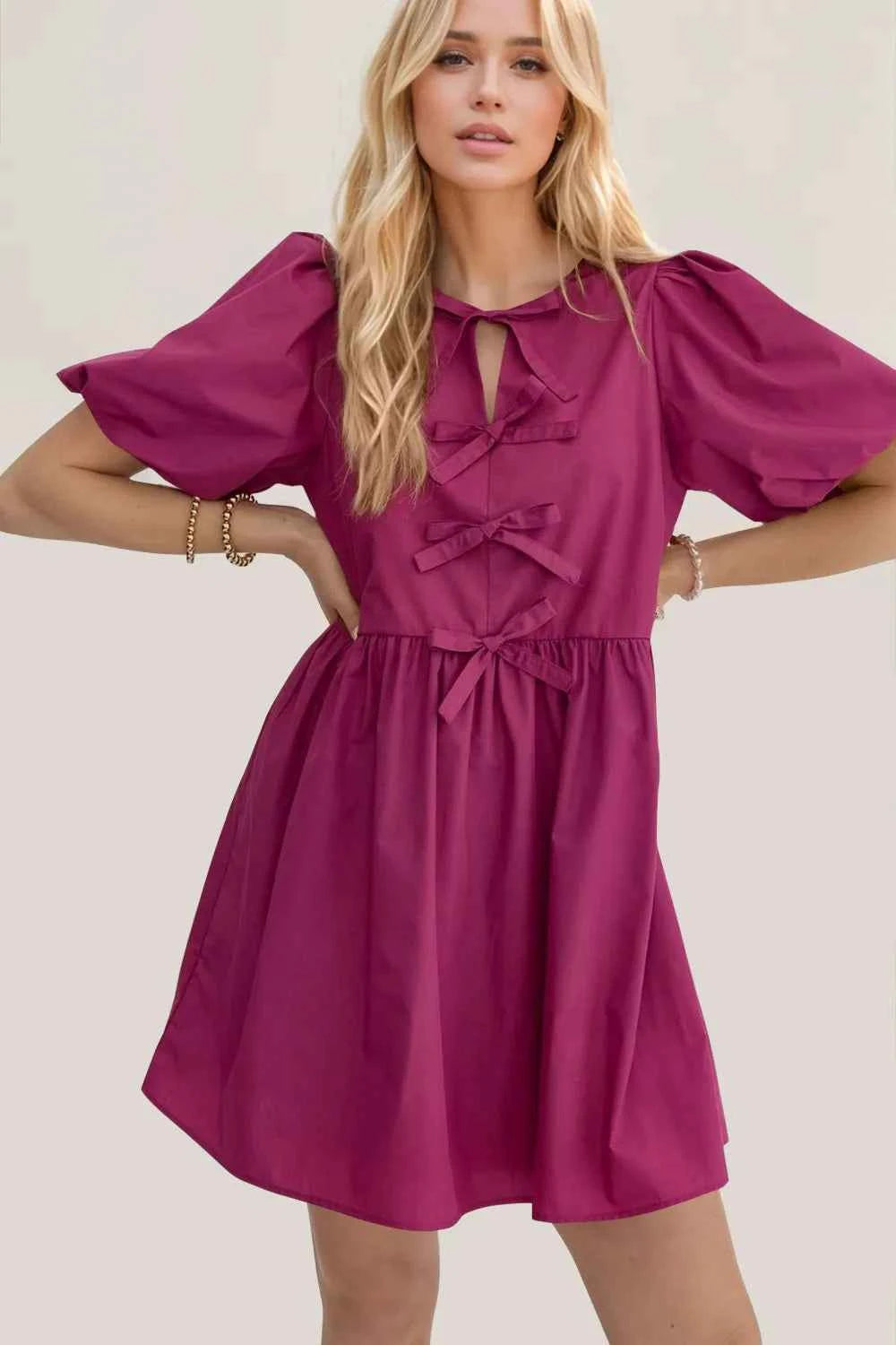 Puff Sleeve Mini Dress-Free Shipping - Aurelia Clothing