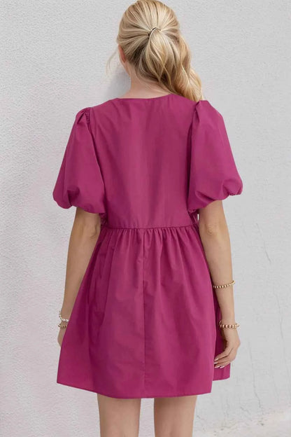 Puff Sleeve Mini Dress-Free Shipping - Aurelia Clothing