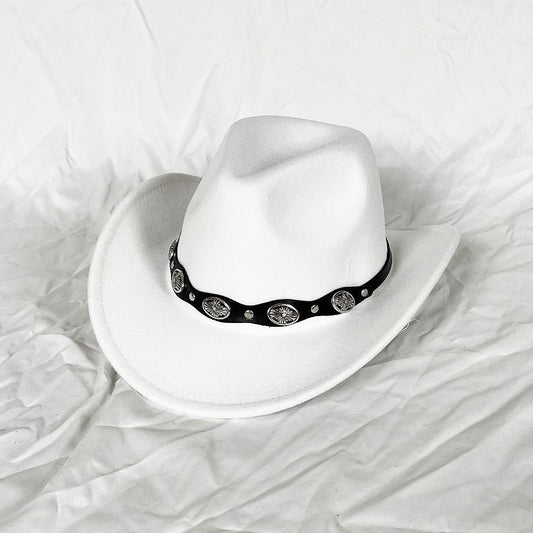 Punk Style Cowboy Top Hat Autumn And Winter Woolen Felt Hat Mens and Womens Jazz Hat British Style Metal Belt Vintage Top Hat - Free Shipping - Aurelia Clothing