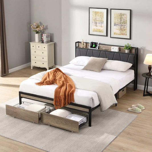 Queen Size Platform Bed Frame-Free Shipping - Aurelia Clothing