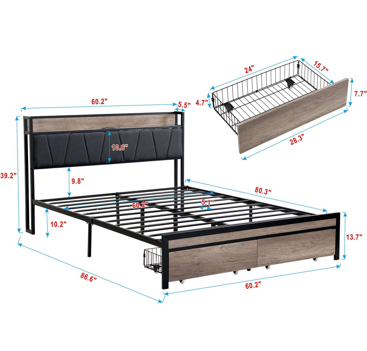 Queen Size Platform Bed Frame-Free Shipping - Aurelia Clothing