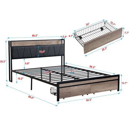 Queen Size Platform Bed Frame-Free Shipping - Aurelia Clothing