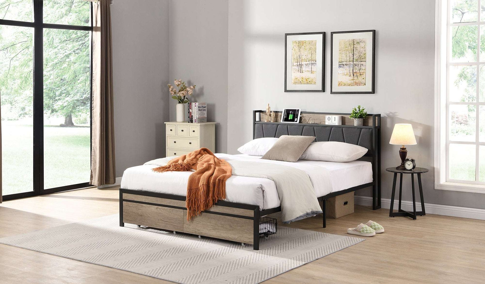Queen Size Platform Bed Frame-Free Shipping - Aurelia Clothing
