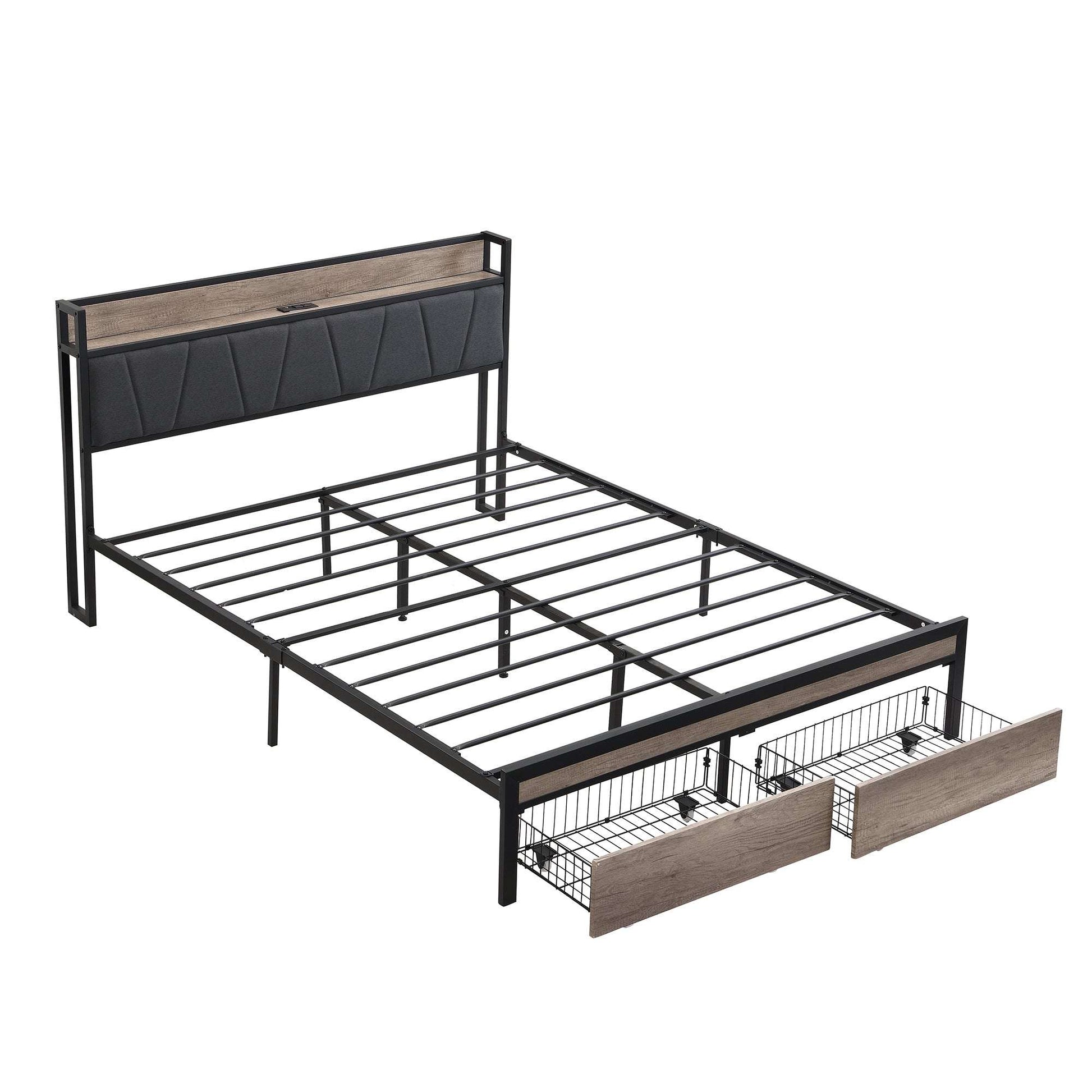 Queen Size Platform Bed Frame-Free Shipping - Aurelia Clothing