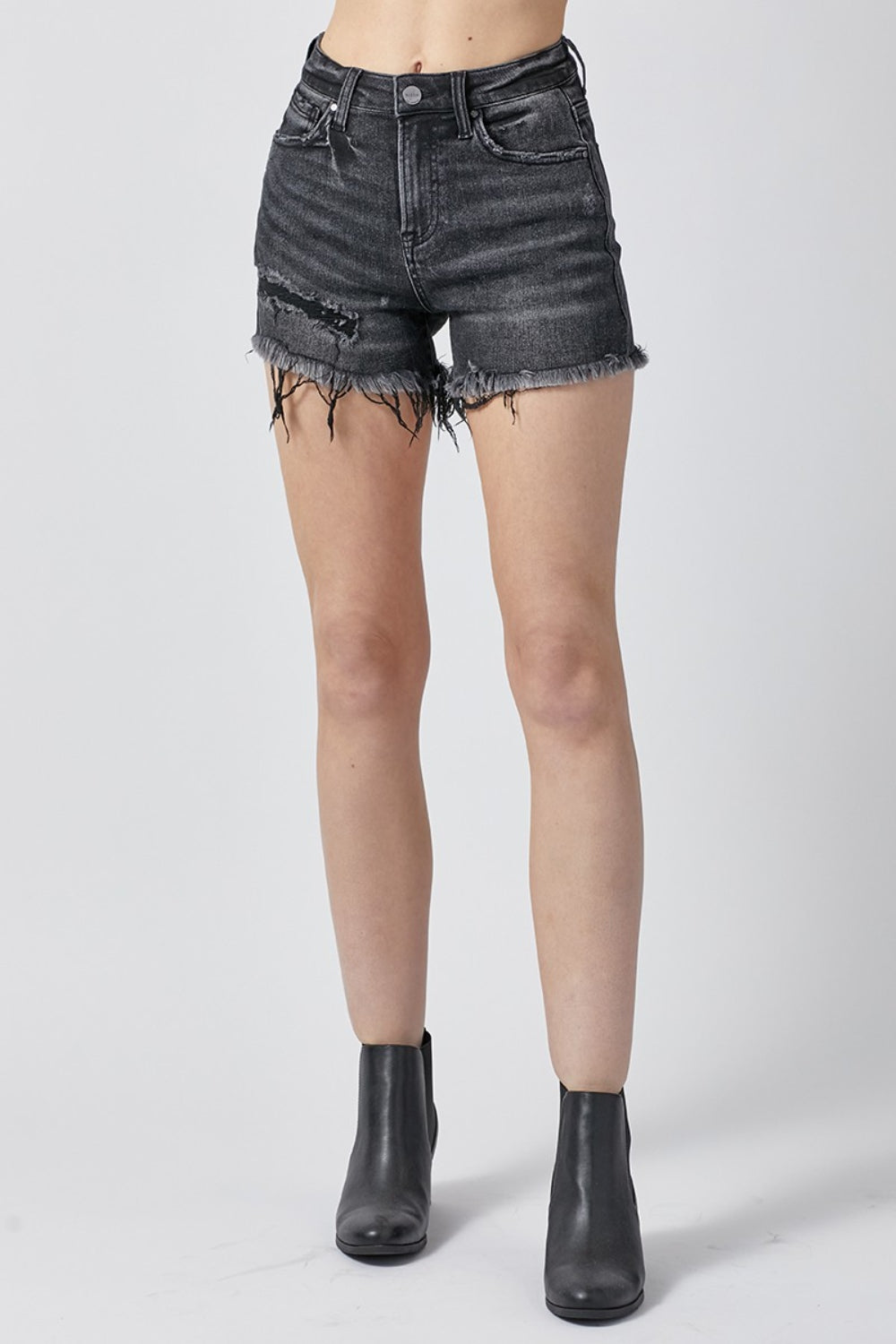 RISEN Raw Hem Denim Shorts with Pockets - Aurelia Clothing